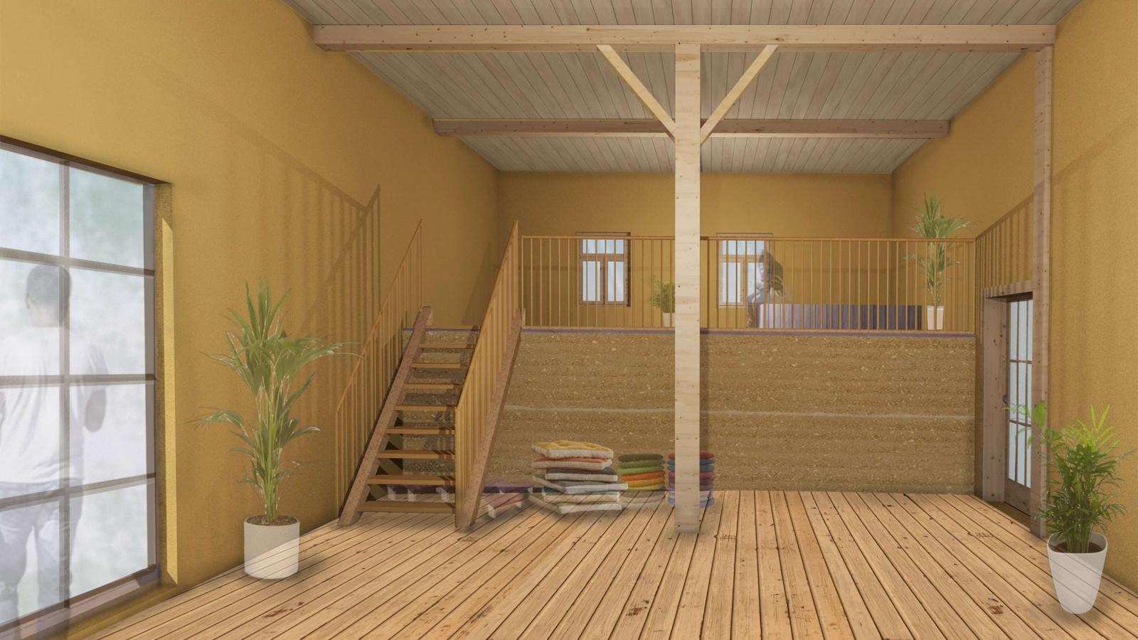 Virtuelle Ansicht des umgestalteten Dachbodens der Scheune als Entwurf