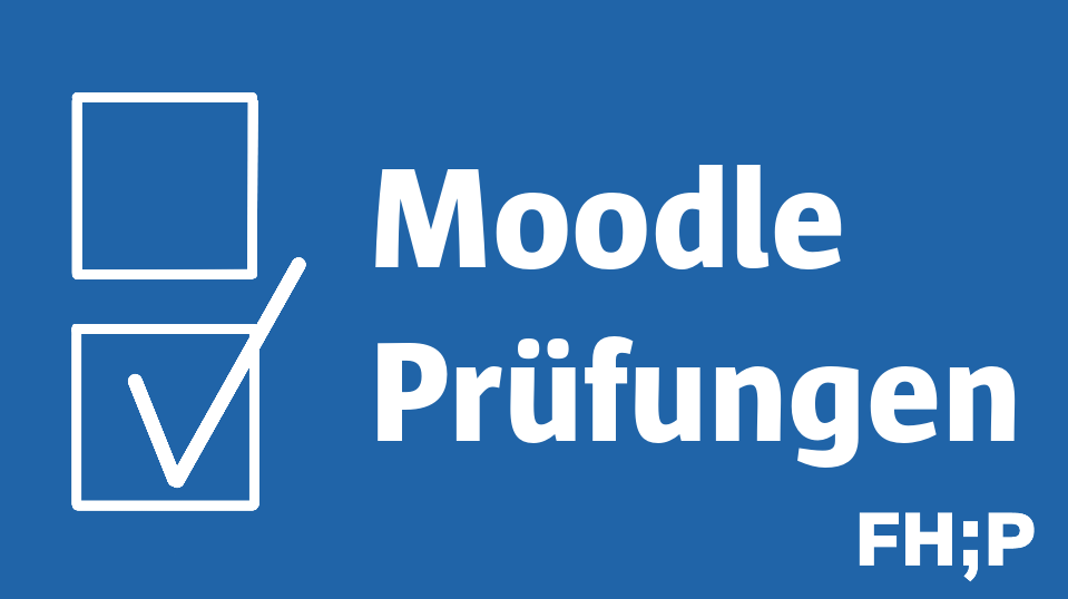 Bild mit Häkchenfelder-Icon und der Aufschrift "Moodle Prüfungen"