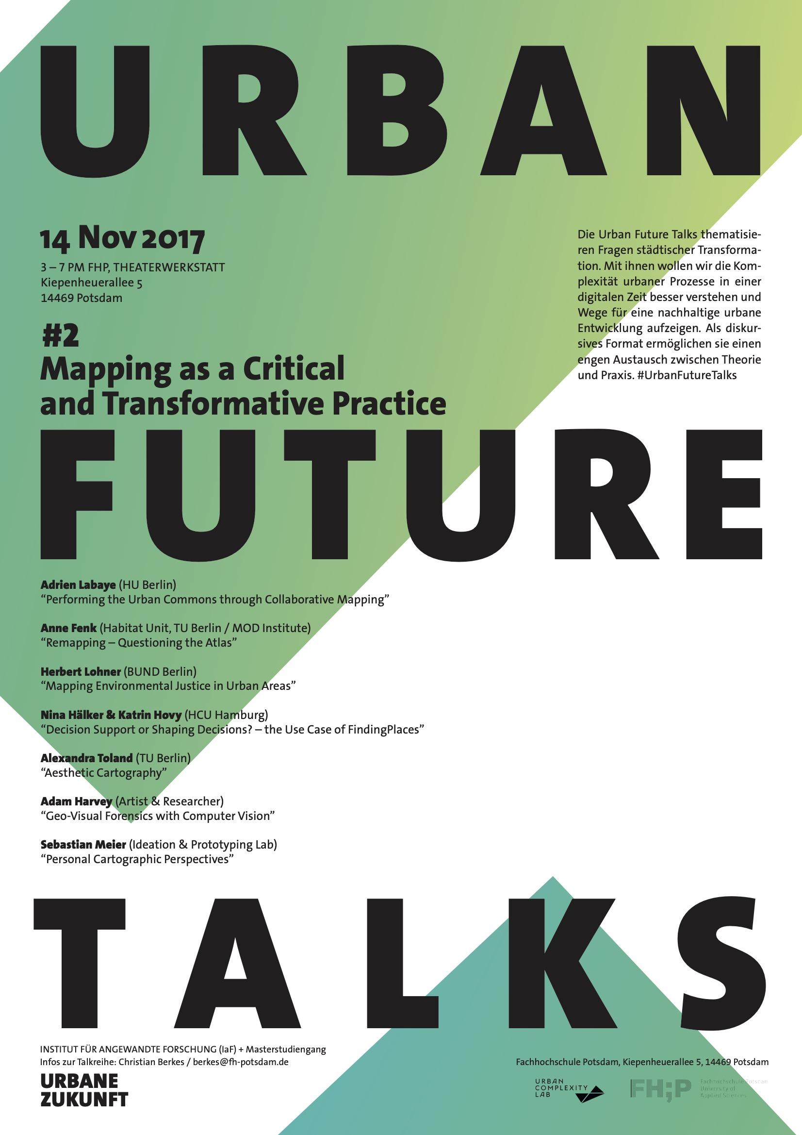 Plakat zur Veranstaltungsreihe der Urban Future Talks zum Thema Mapping as a Critical and Transformative Practice