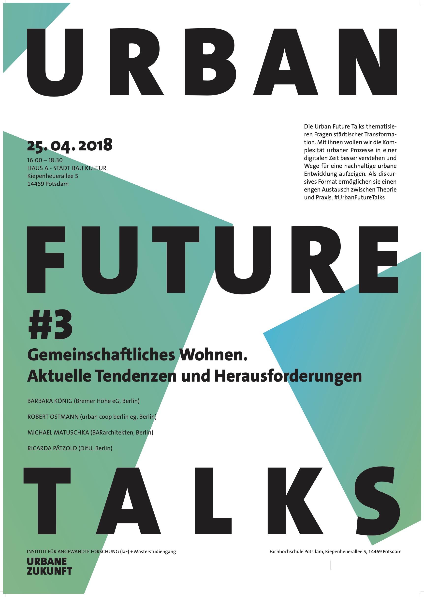 Plakat zur Veranstaltungsreihe der Urban Future Talks zum Thema Gemeinschaftliches Wohnen