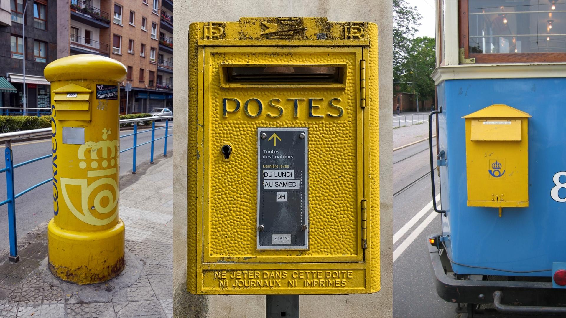 Gelbe Briefkästen aus Spanien, Frankreich und Schweden