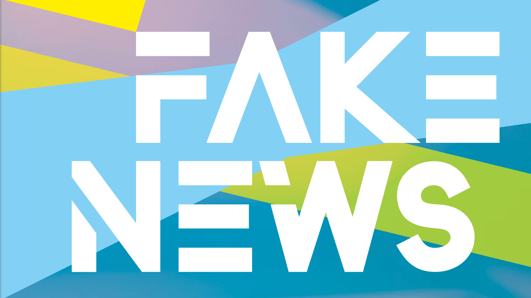 Auf abstrakten geometrischen Farbflächen der Schriftzug "Fake News"