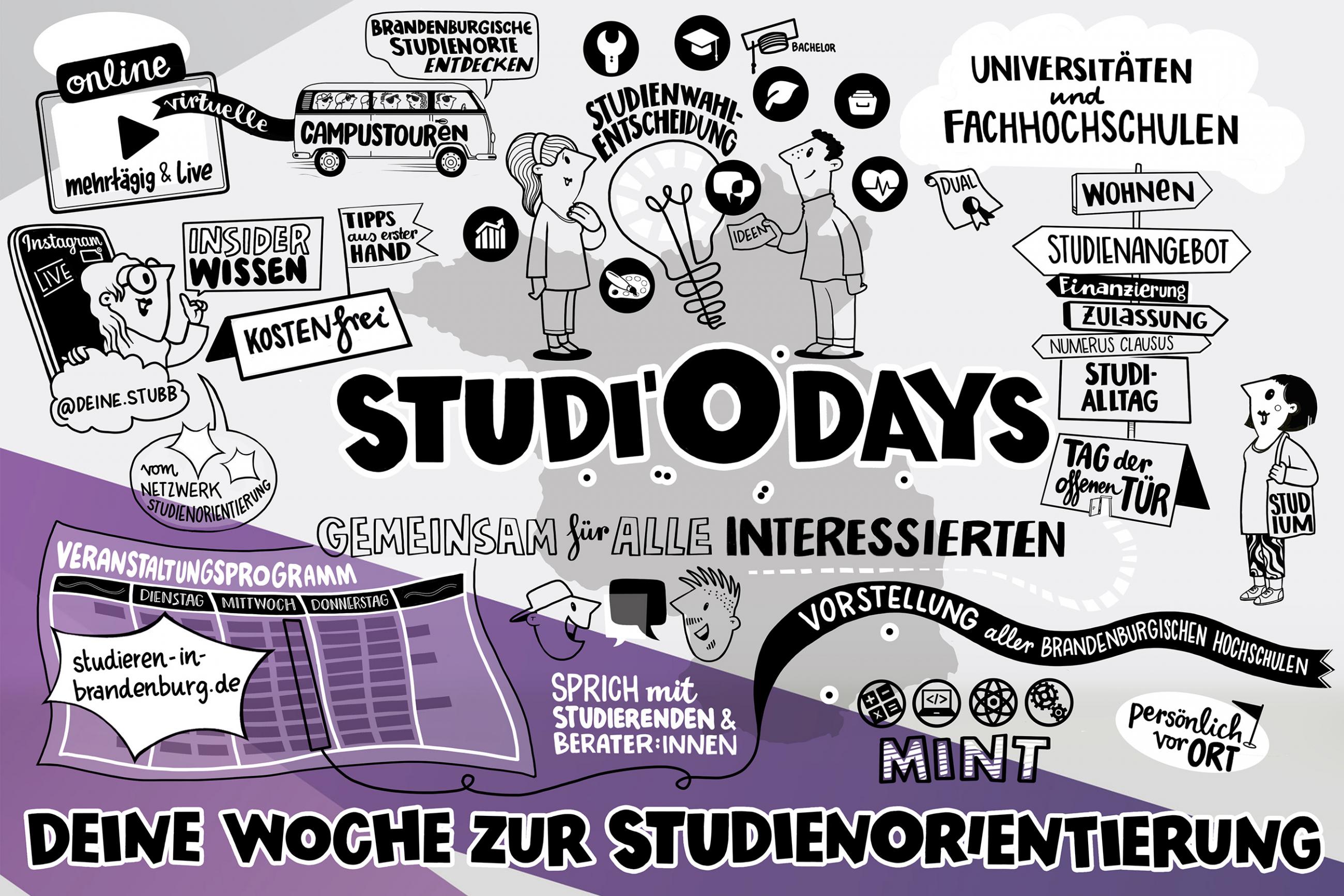 Illustration Studi'O Days des Netzwerks Studienorientierung Brandenburg