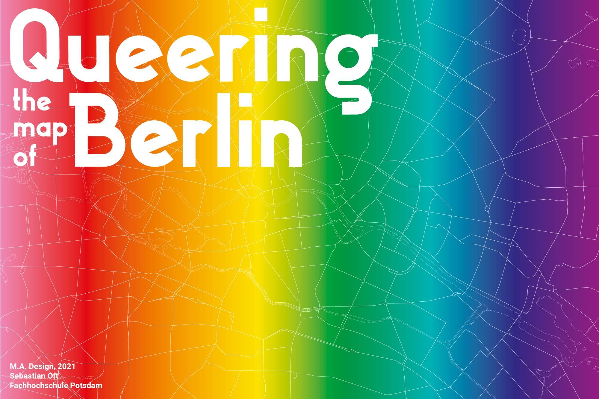 Projekttitel auf regenbogenfarbener Karte von Berlin