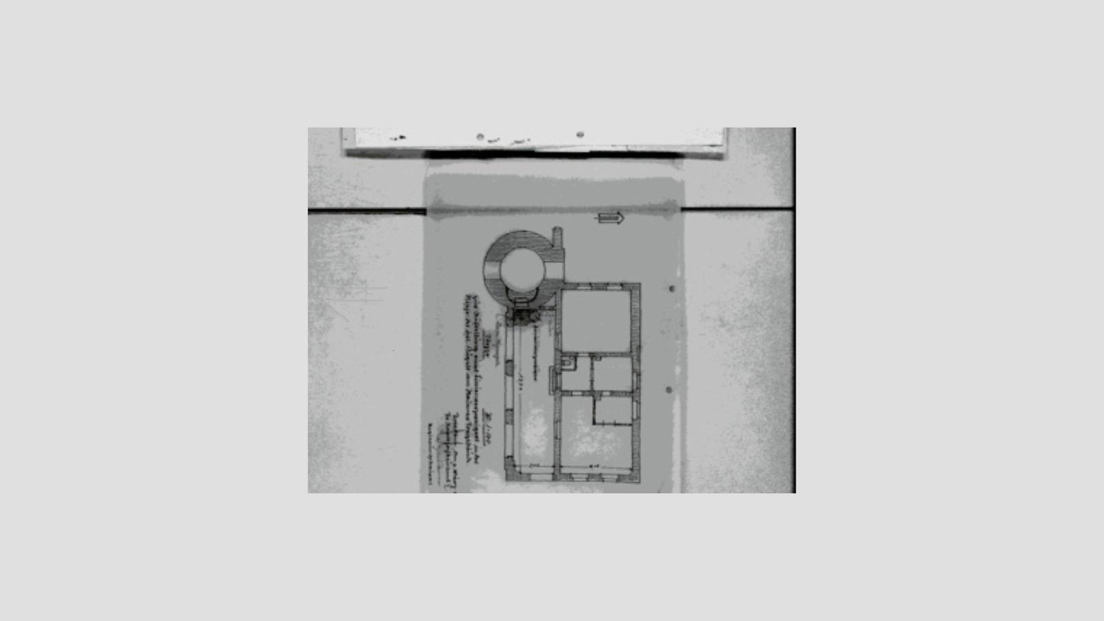 Scan (vom Mikrofilm) aus einer Akte des Hochbaubestands