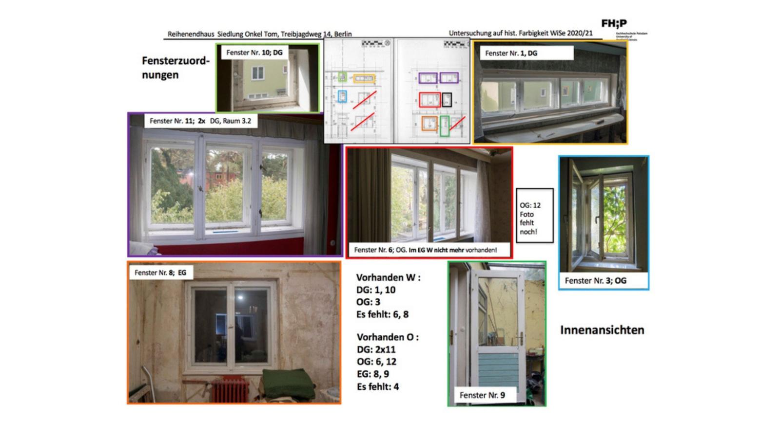 Darstellung der Innenansichten der vorhandenen Fenstertypen im Reihenendhaus Treibjagdweg 14