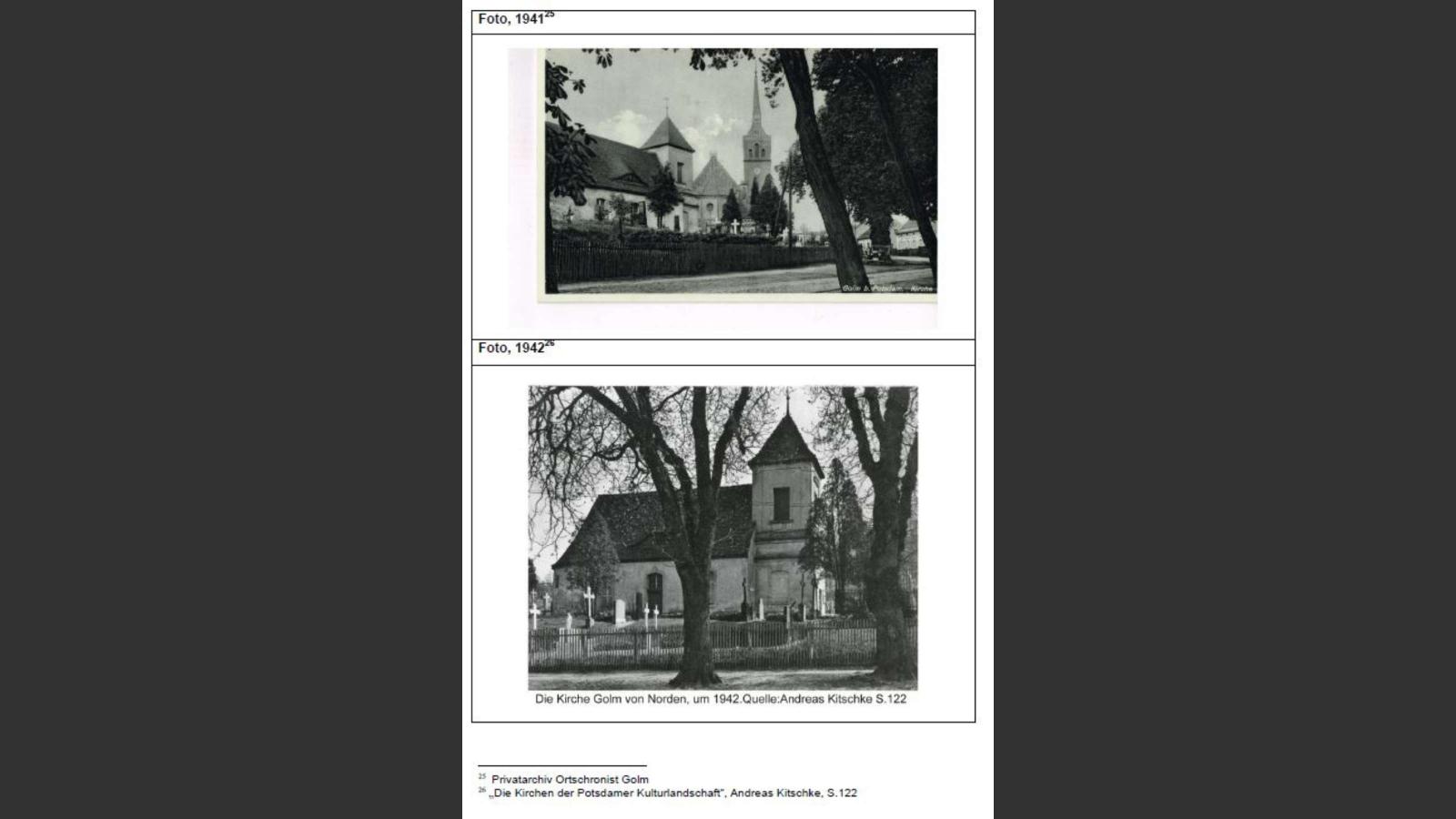 Auszug eines Archivkatalogs mit Ansichten der Kirche aus den Jahren 1941 und 1942