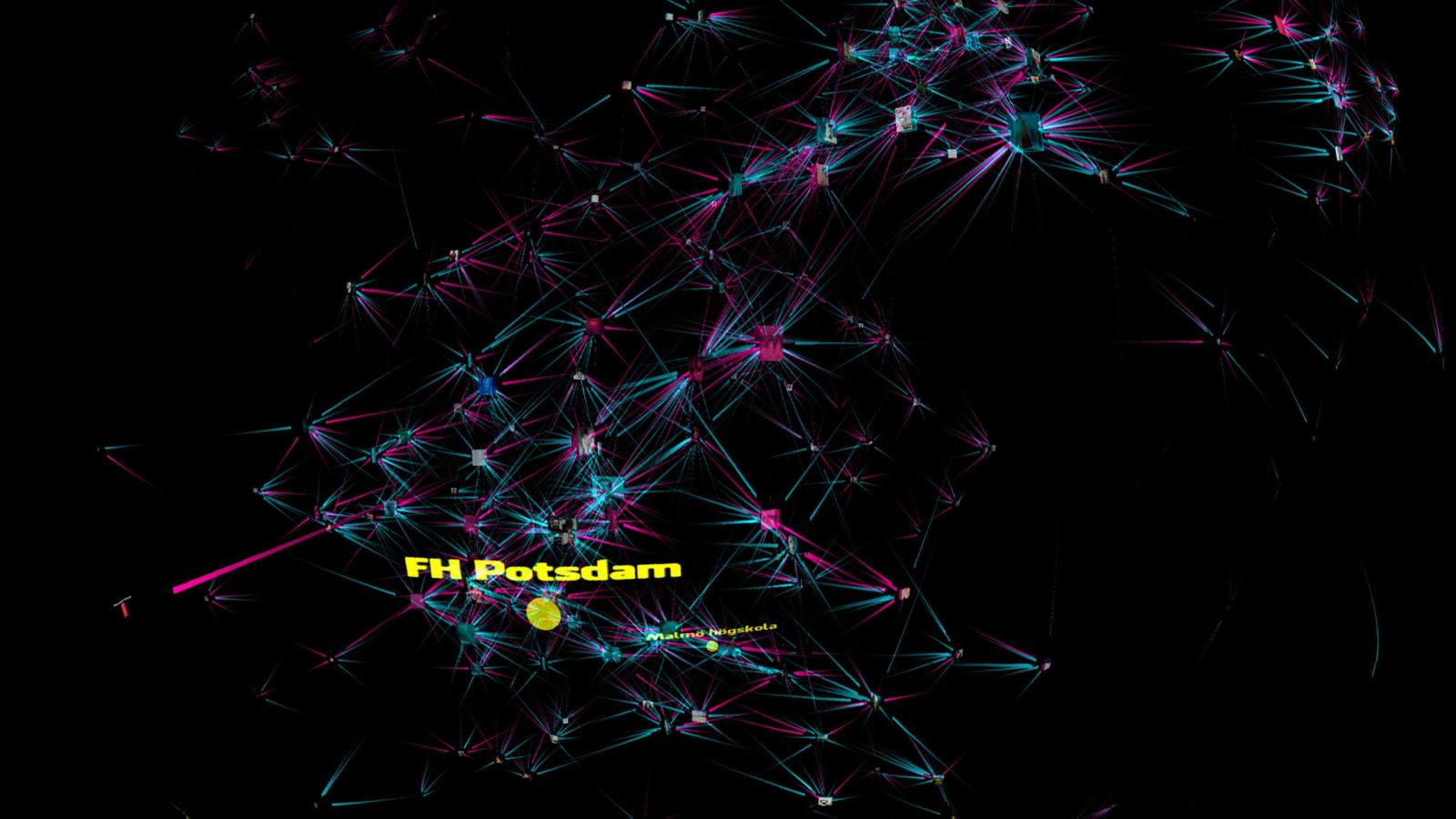Visualisierung des Facebook-Freundschaftsnetzwerks der Fachhochschule Potsdam über die Kuppelprojektionsanlage Domebook