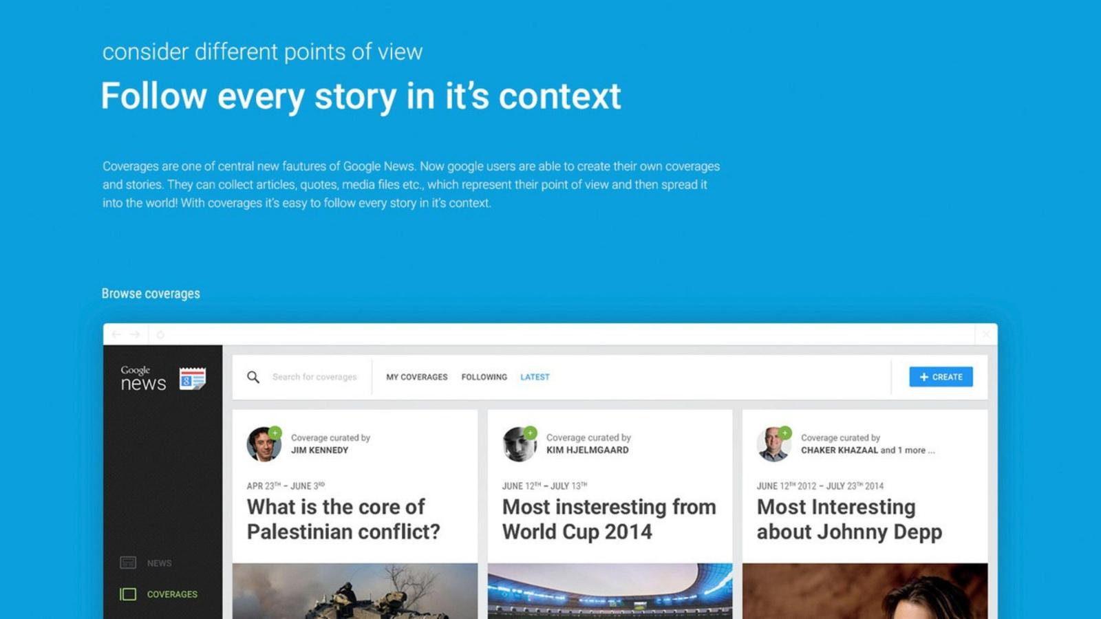 Screenshot der Konzept-Website zur Bachelorarbeit "Functional and Visual Redesign of Google News" zum Thema "consider different points of view"