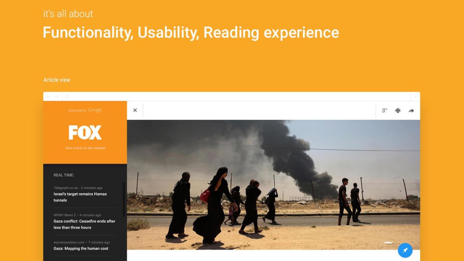 Screenshot der Konzept-Website zur Bachelorarbeit "Functional and Visual Redesign of Google News" zu den Themen Functionality, Usability, Reading experience 