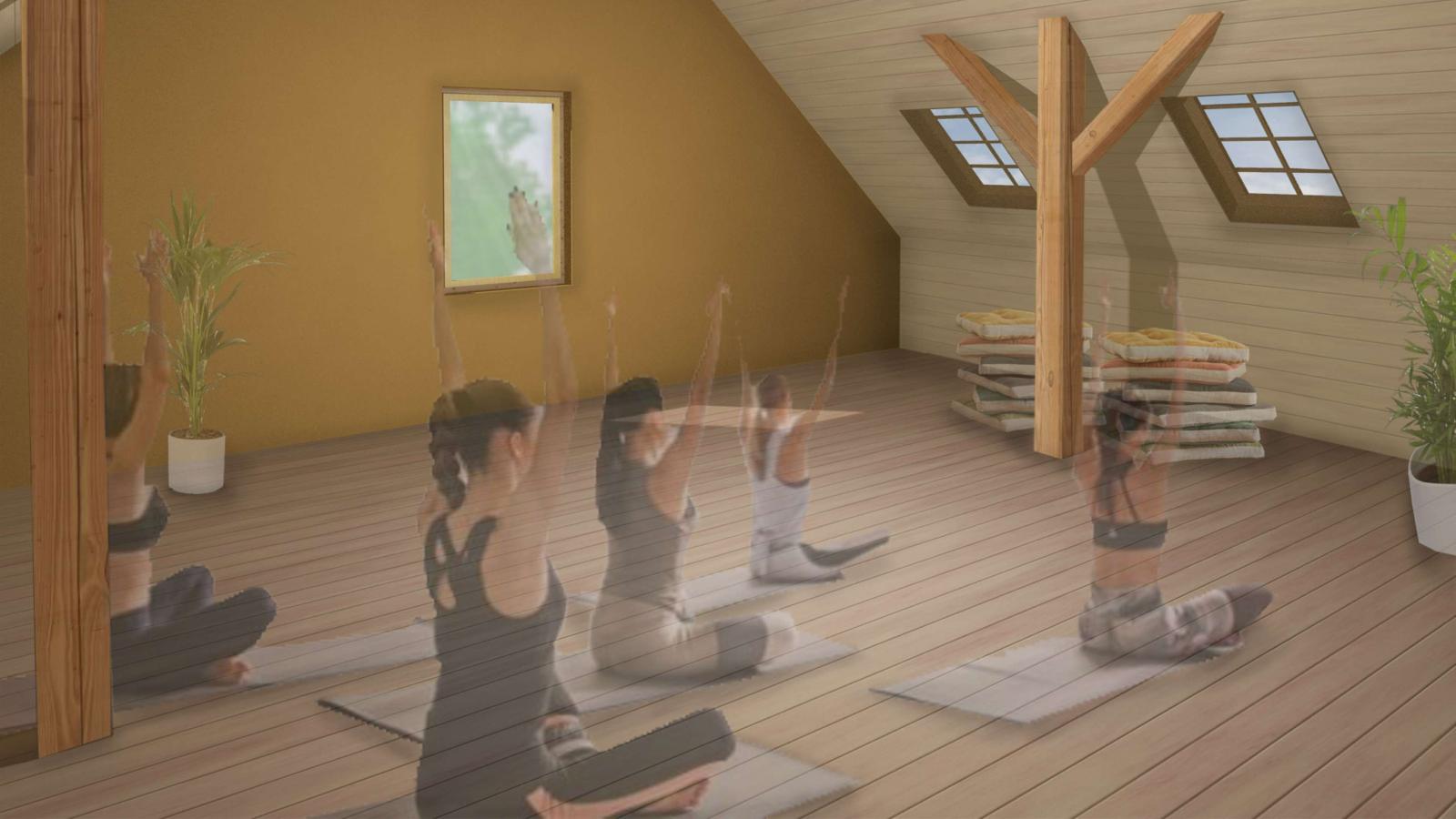 Virtuelle Ansicht von der Nutzung des Scheunendachbodens für Yoga-Kurse