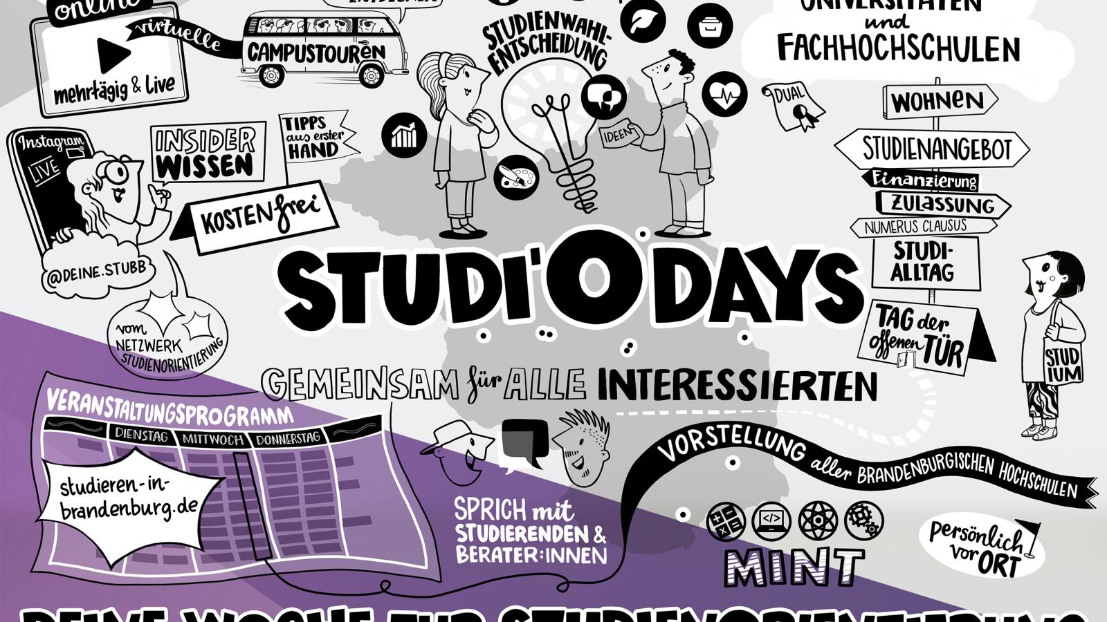 Illustration Studi'O Days des Netzwerks Studienorientierung Brandenburg