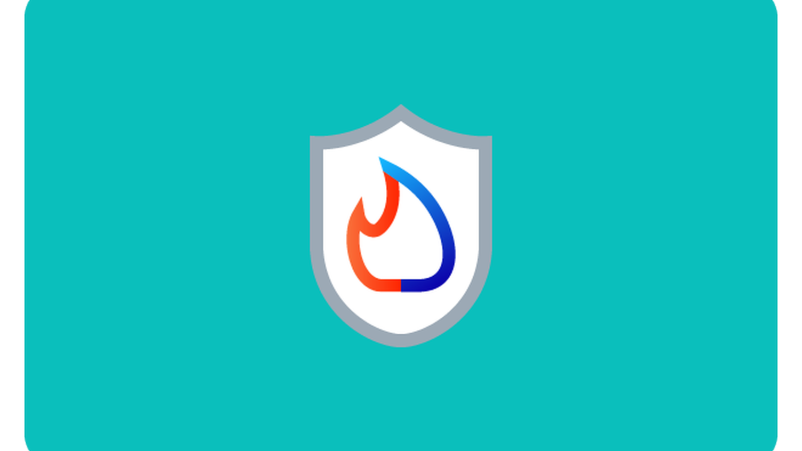 Logo mit bunter Flamme auf türkisfarbigem Hintergrund