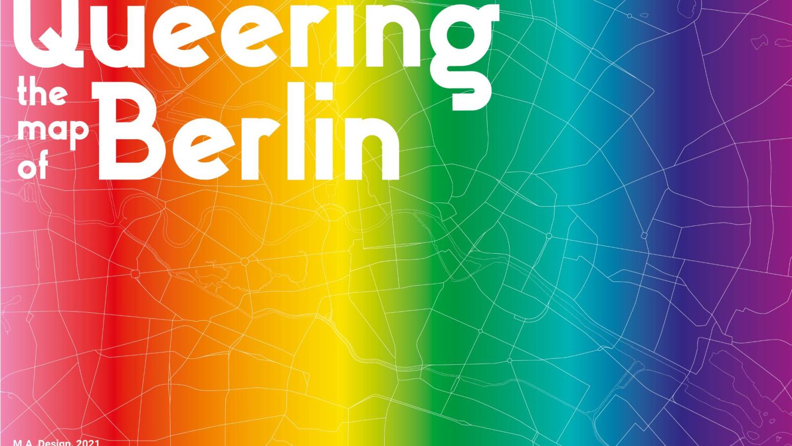 Projekttitel auf regenbogenfarbener Karte von Berlin