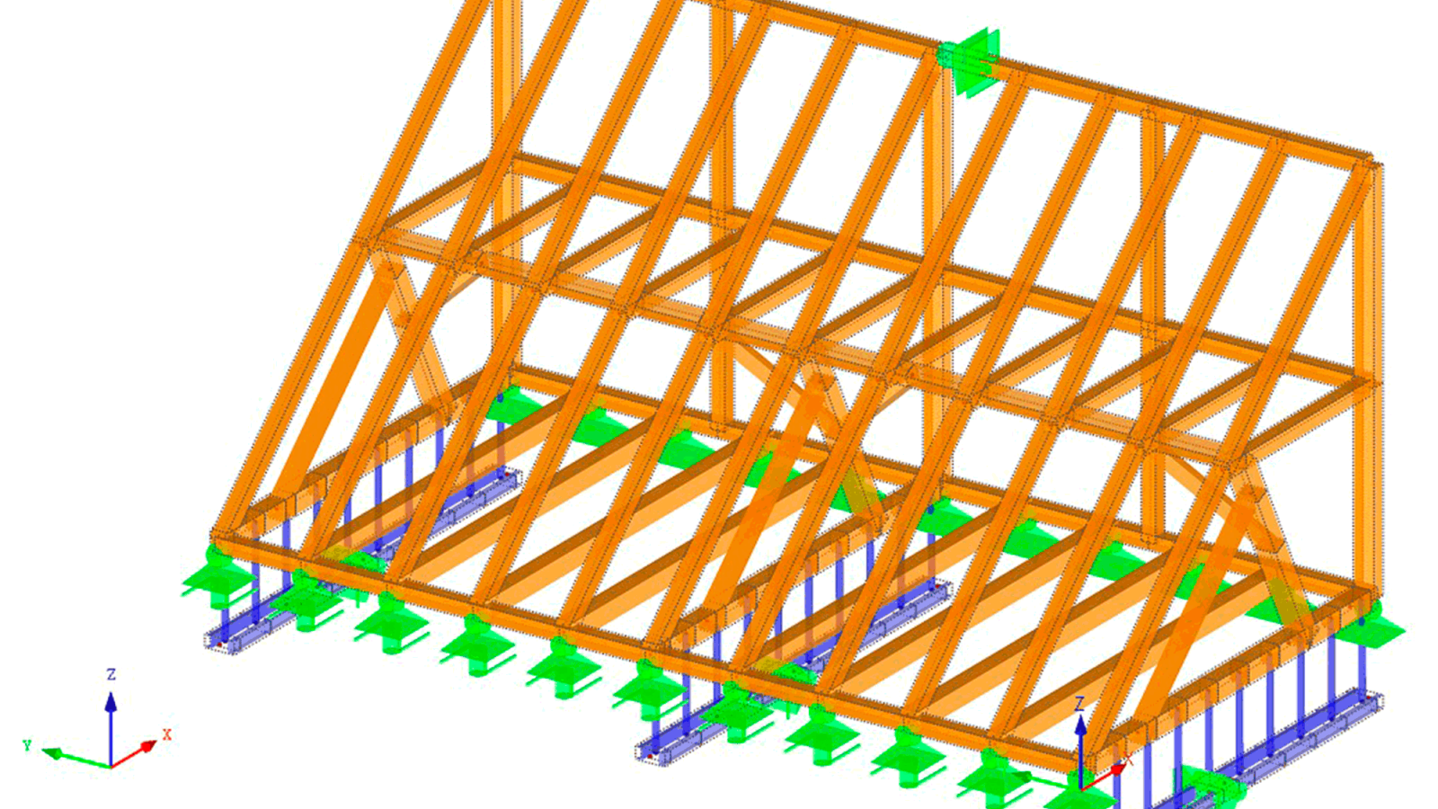 Isometrie 3D der Tragkonstruktion des Daches