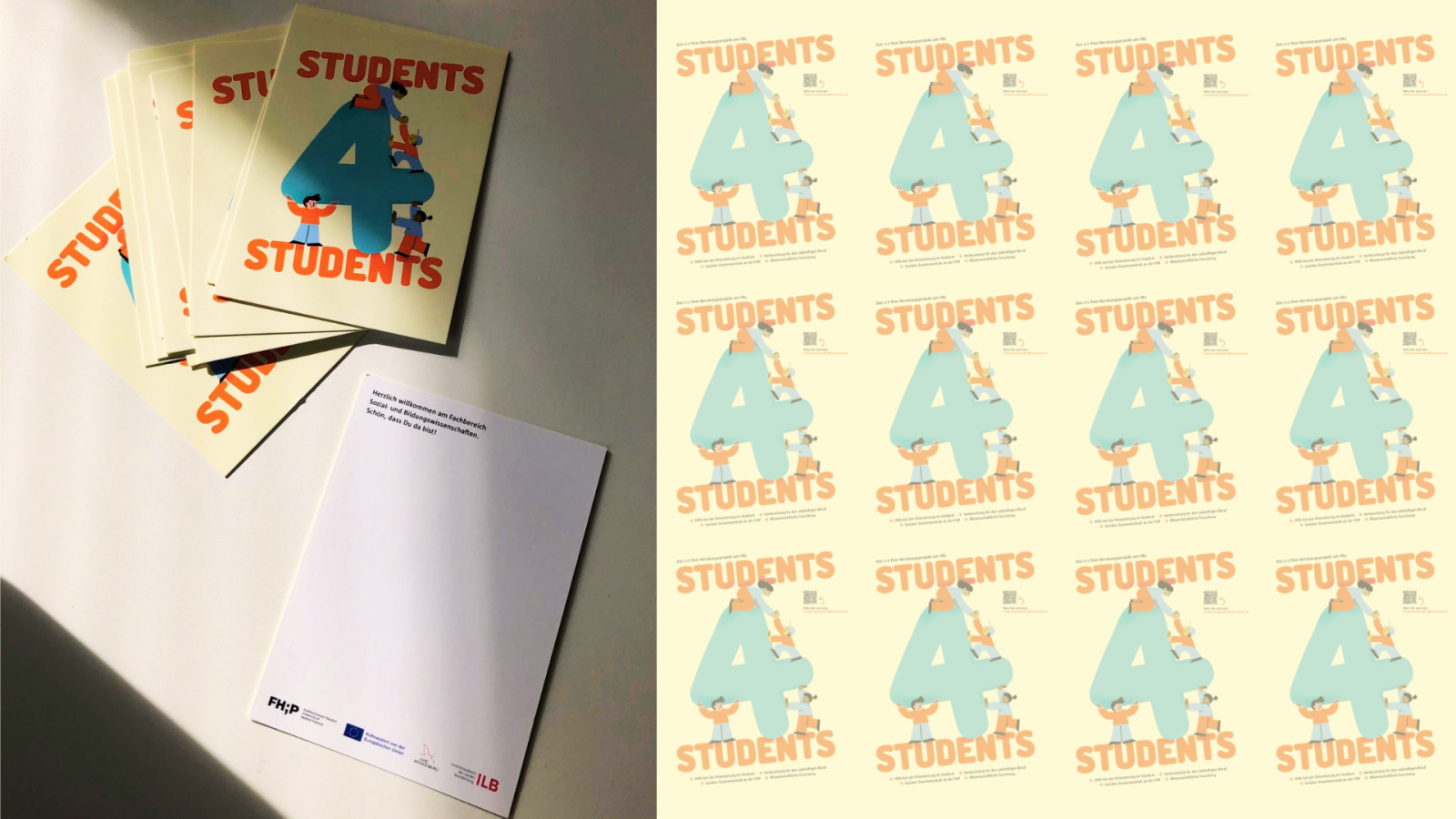Postkarten und Plakate mit dem Projektlogo Students4Students