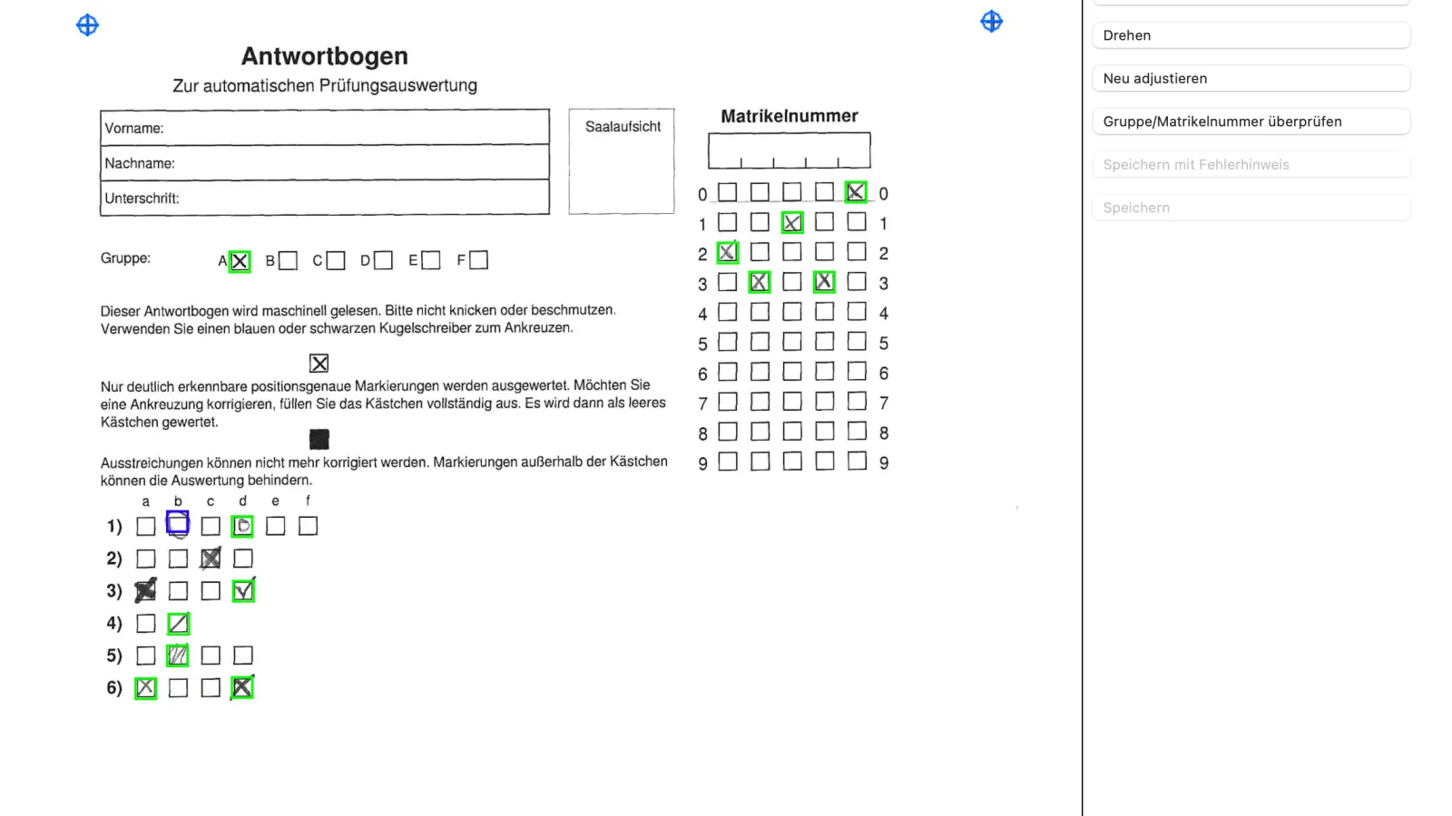 Ansicht eines ausgewerteten Offline-Tests
