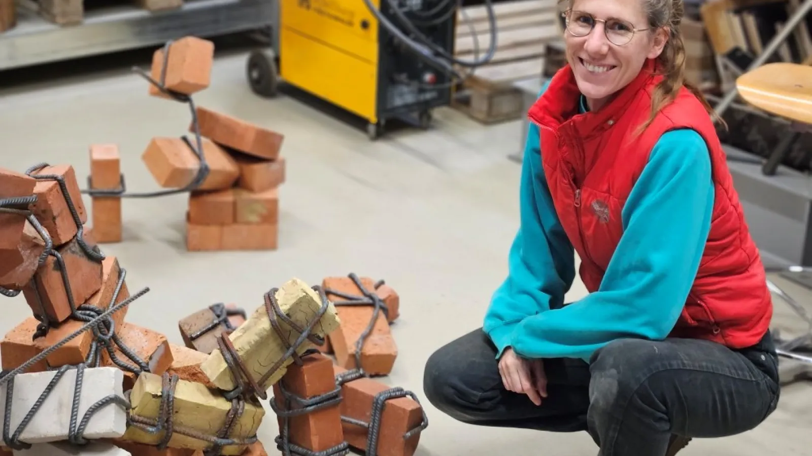 Friederike Horbrügger neben ihrer Kunst-Installation