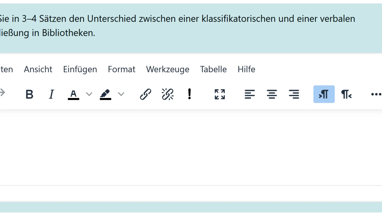 Screenshot eines Beispiels für den Fragetyp Freitext