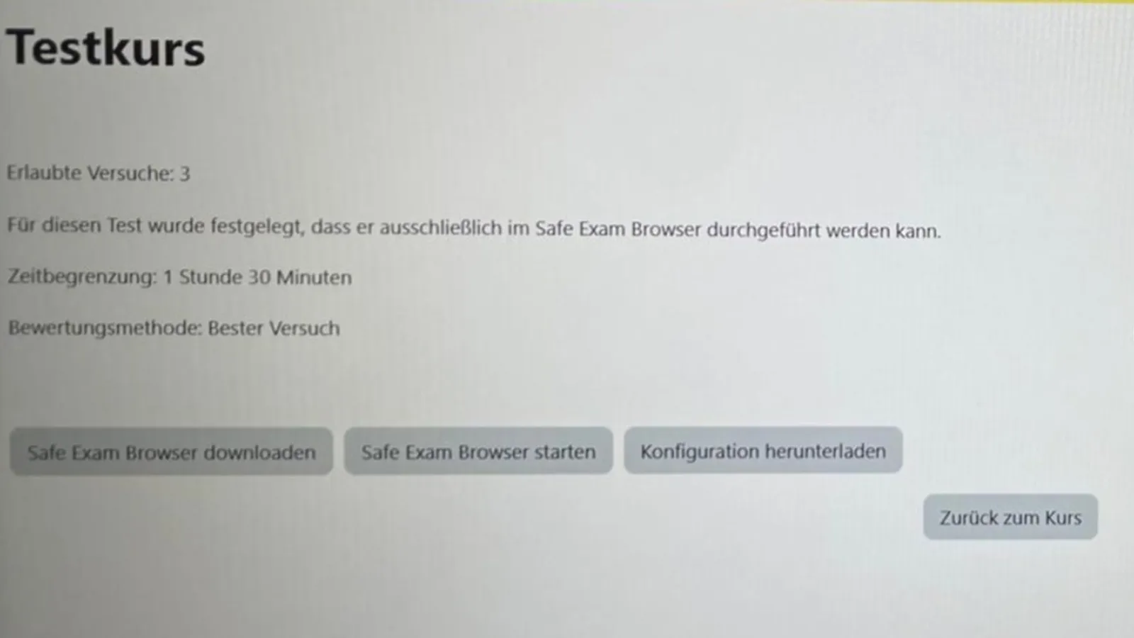 Screeshot Moodle/SEB Startseite für Teilnehmende