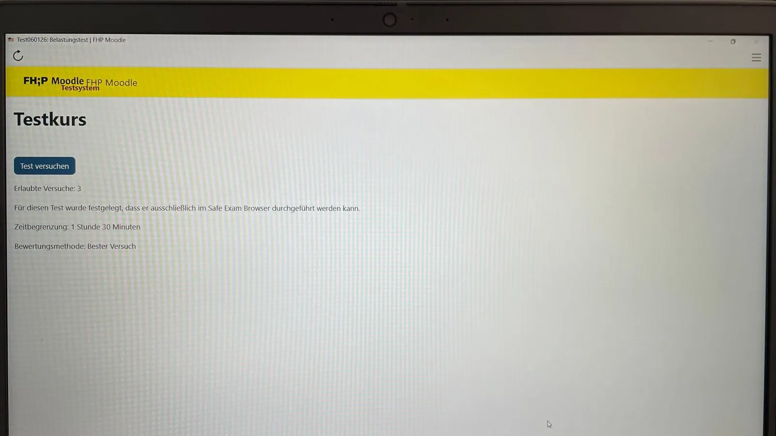 Screeshot Moodle/SEB Test starten für Teilnehmende