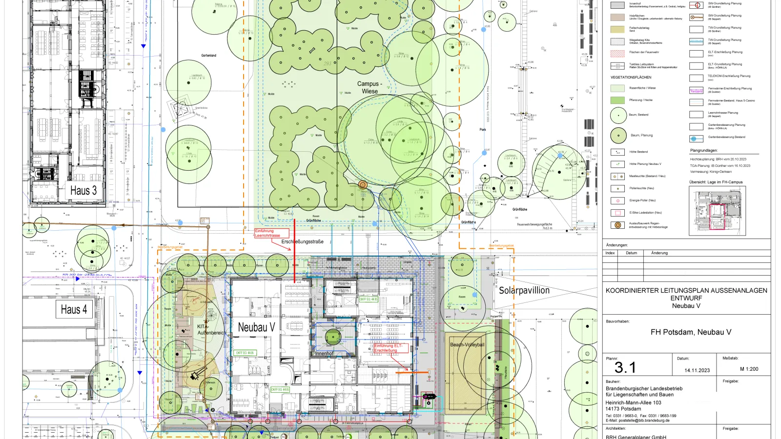 Bauplan vom Neubau Haus V auf dem Campus der Fachhochschule Potsdam