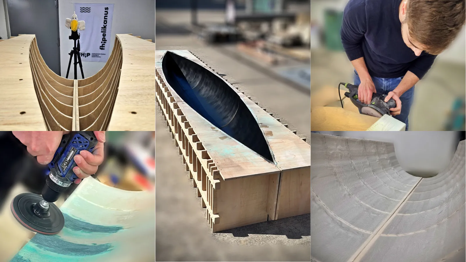 Arbeiten an der Schalung für das Betonkanu