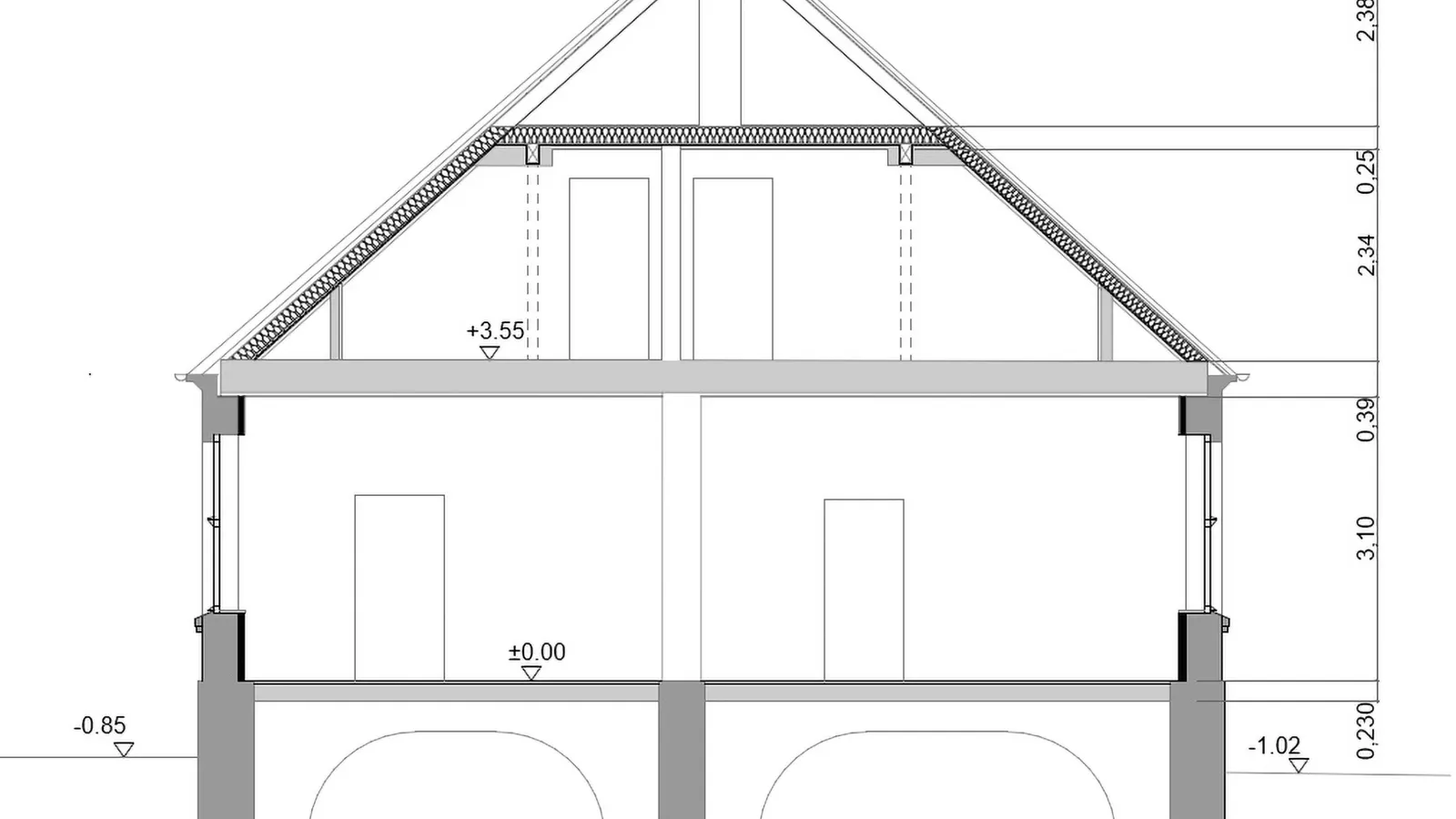 Querschnitts-Zeichnung vom Pfarrhaus Zehlendorf