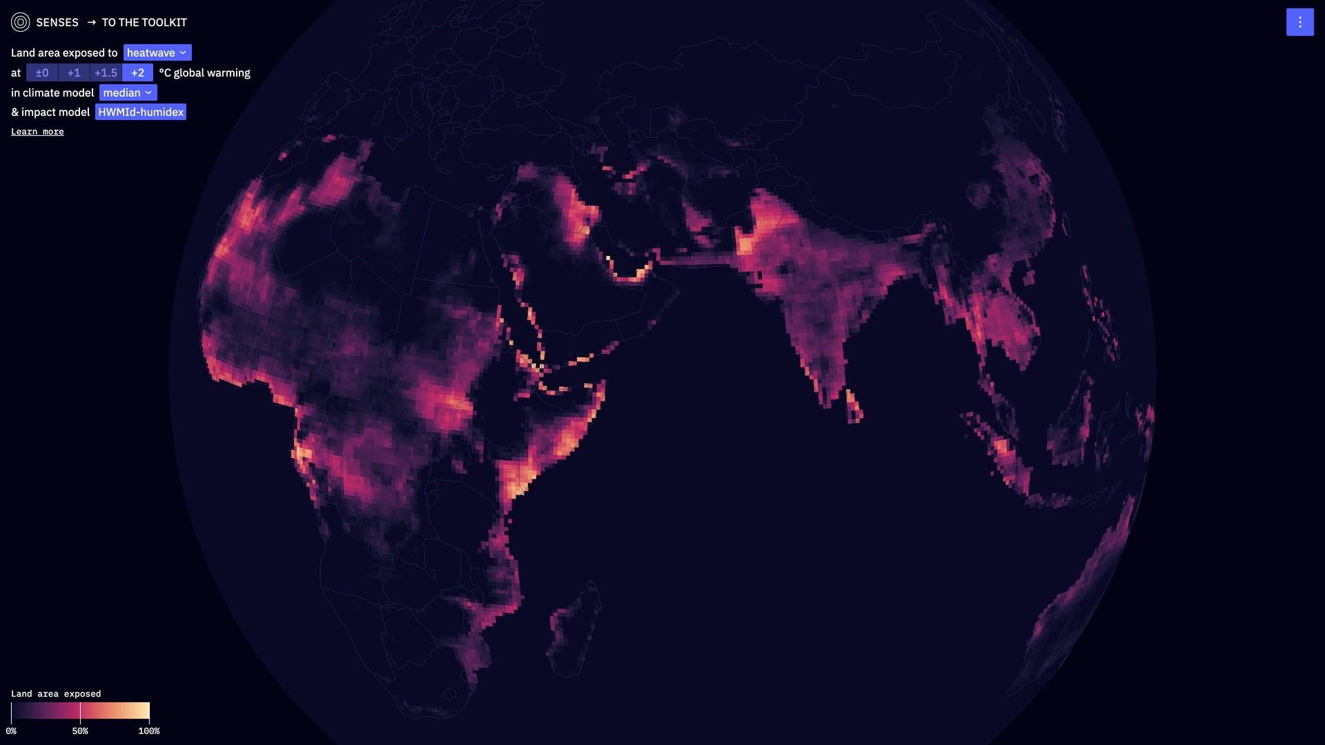 Ansicht der Erde mit Einfärbungen zur Darstellung der Zunahme der globalen Erwärmung auf den Koninenten