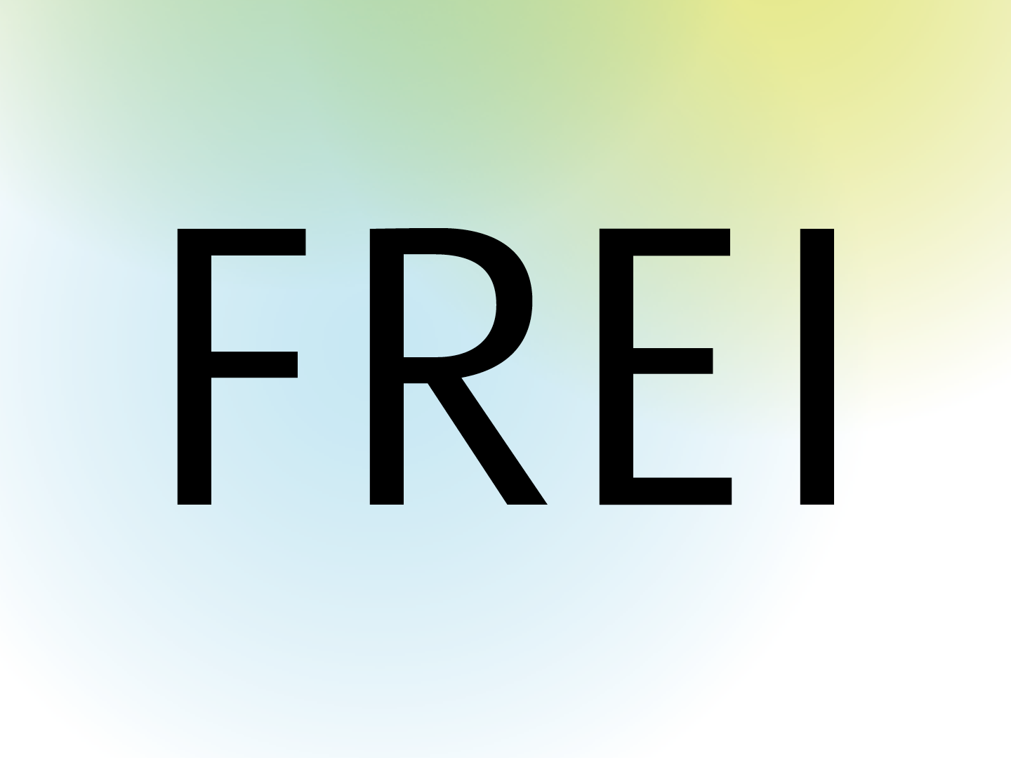 Schriftzug „FREI“ auf farbigem Hintergrund