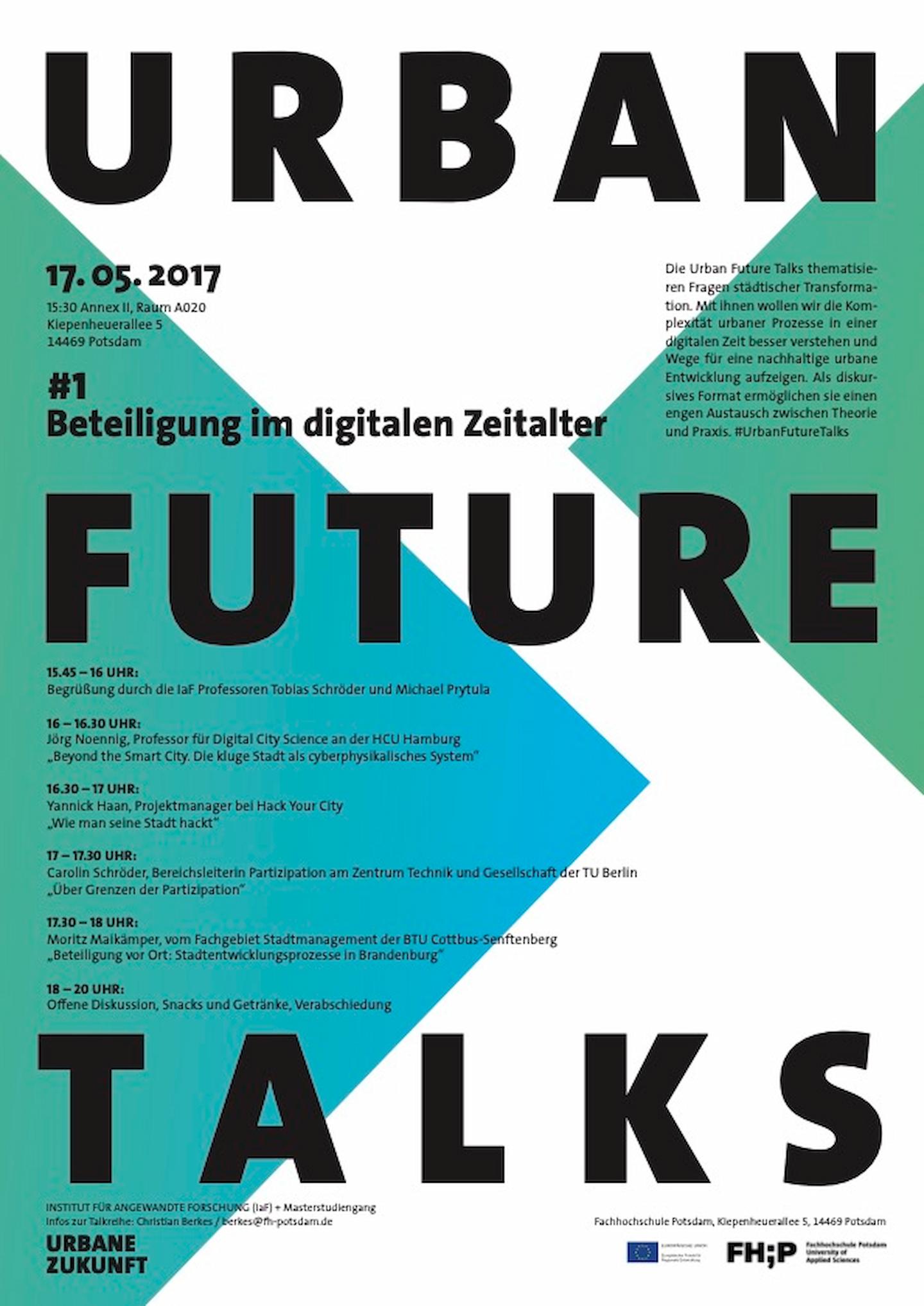 Plakat zur Veranstaltungsreihe der Urban Future Talks zum Thema Beteiligung im digitalen Zeitalter