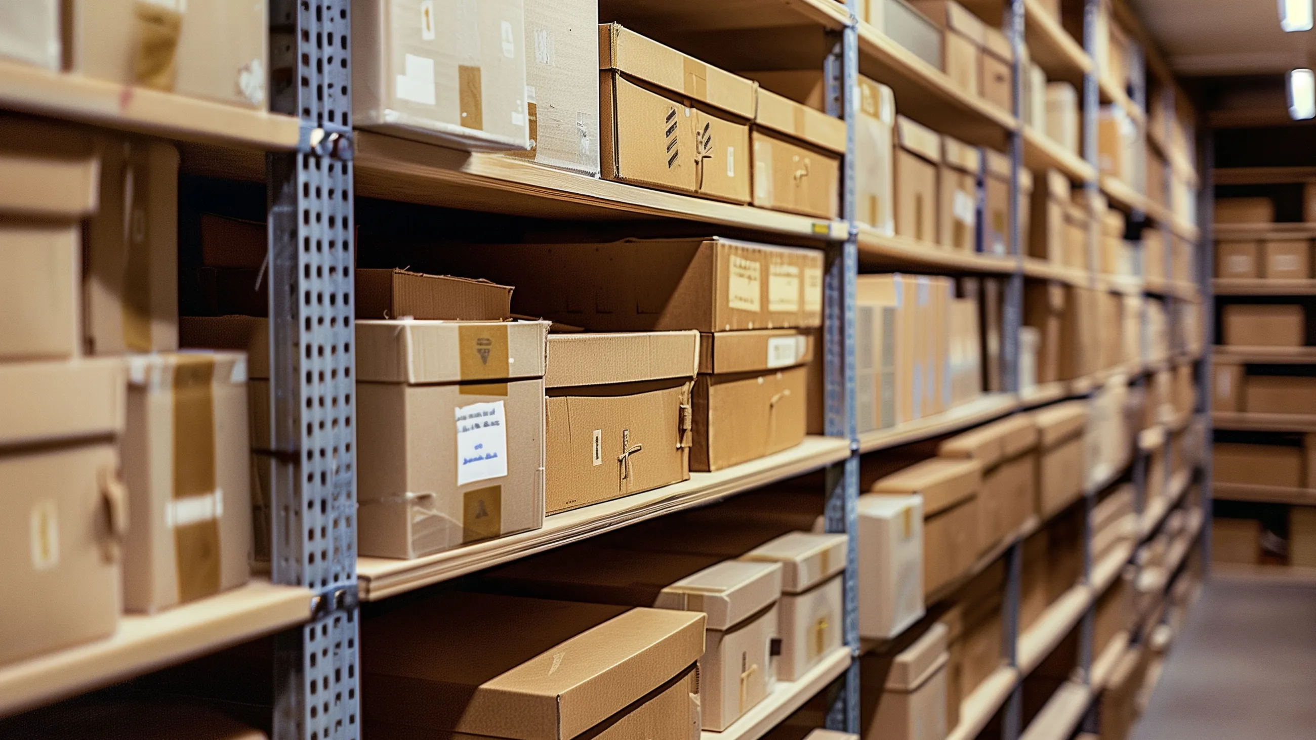 Archiv mit Kisten auf Regalen