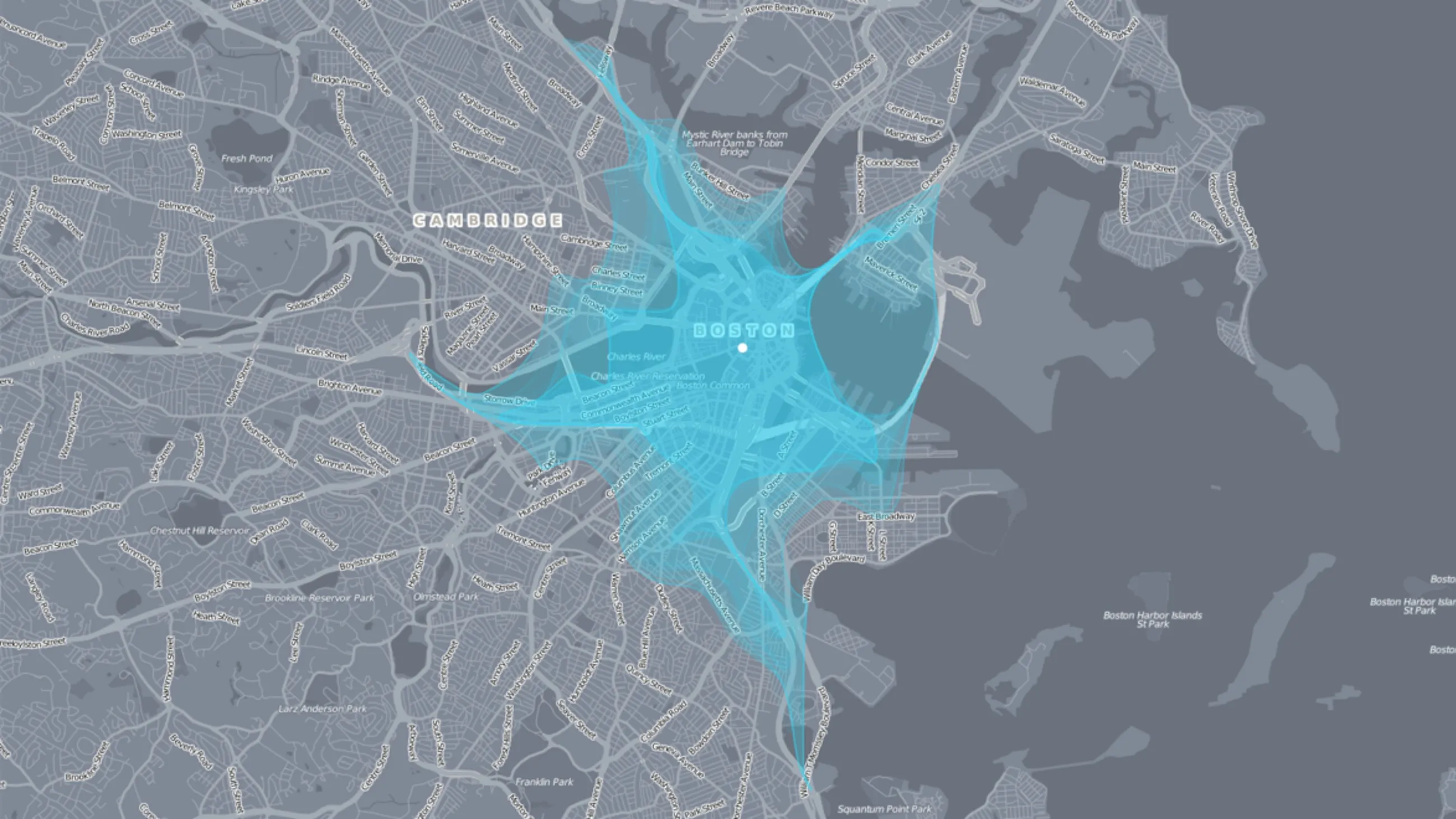 Farbig hervorgehobene interaktive Darstellung von Bewegungsräumen in Boston