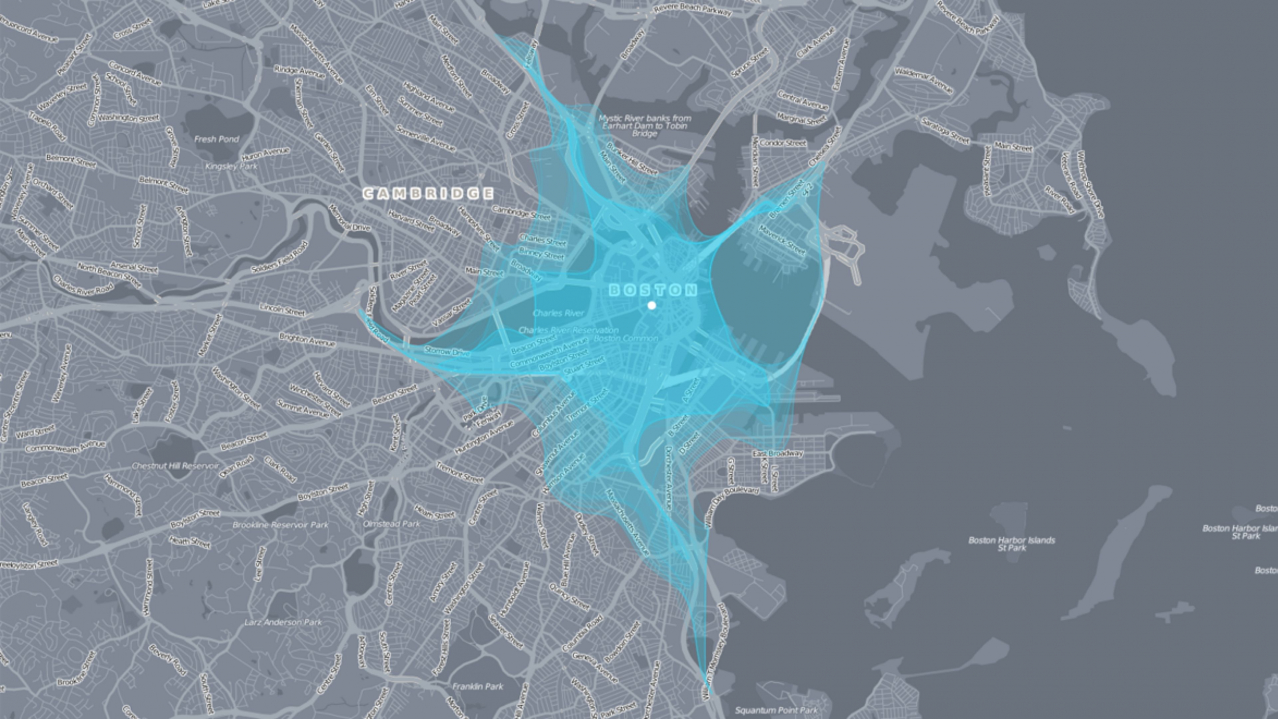  Farbig hervorgehobene interaktive Darstellung von Bewegungsräumen in Boston