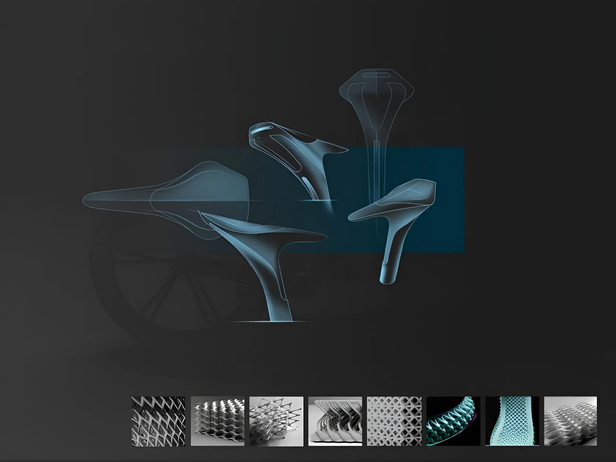 Render von einem Fahrradsattel in verschiedenen Perspektiven