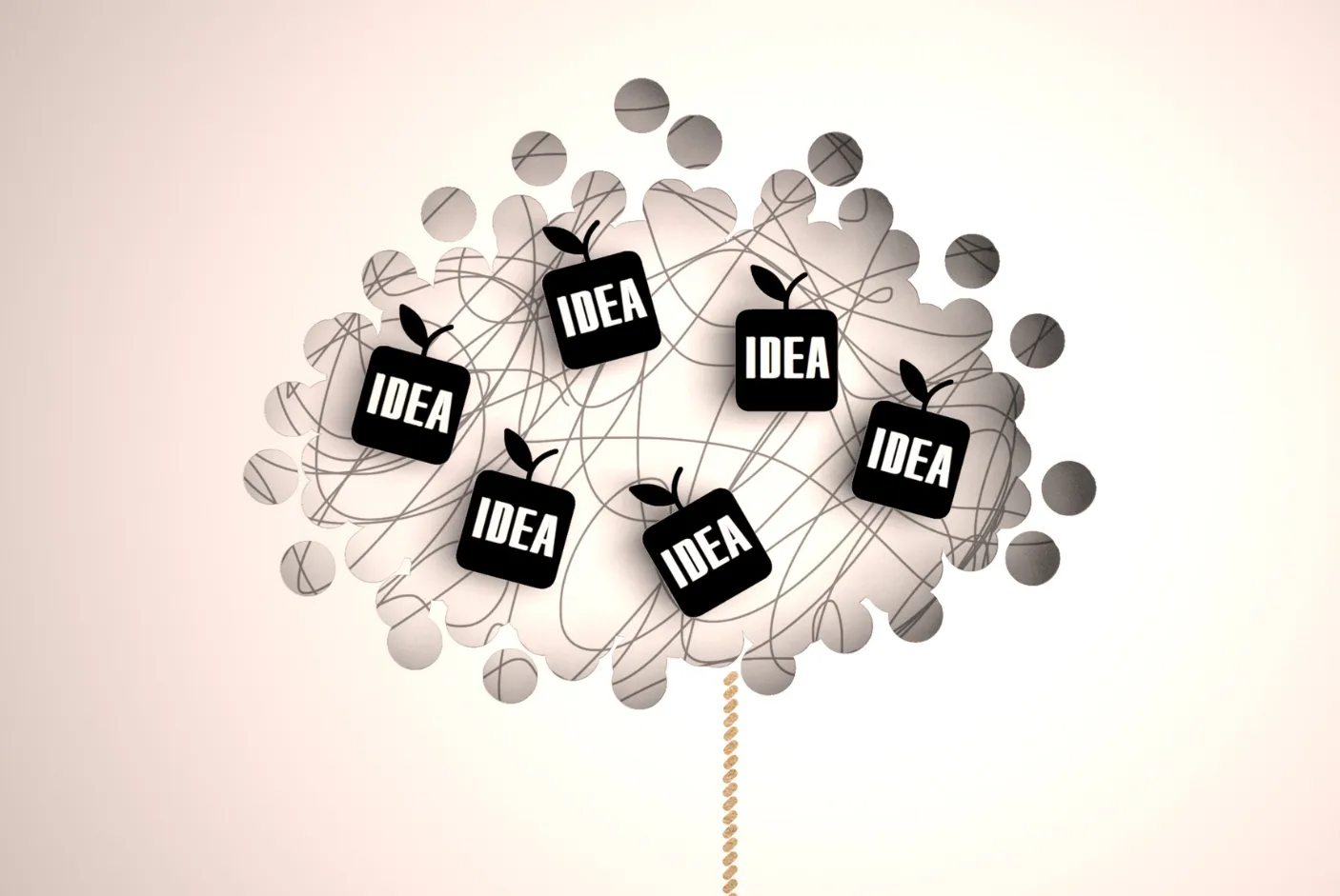 Illustration für den Ideenwettbewerb InNoWest, Gehirn dargestellt als Apfel mit Ideen als Früchteit