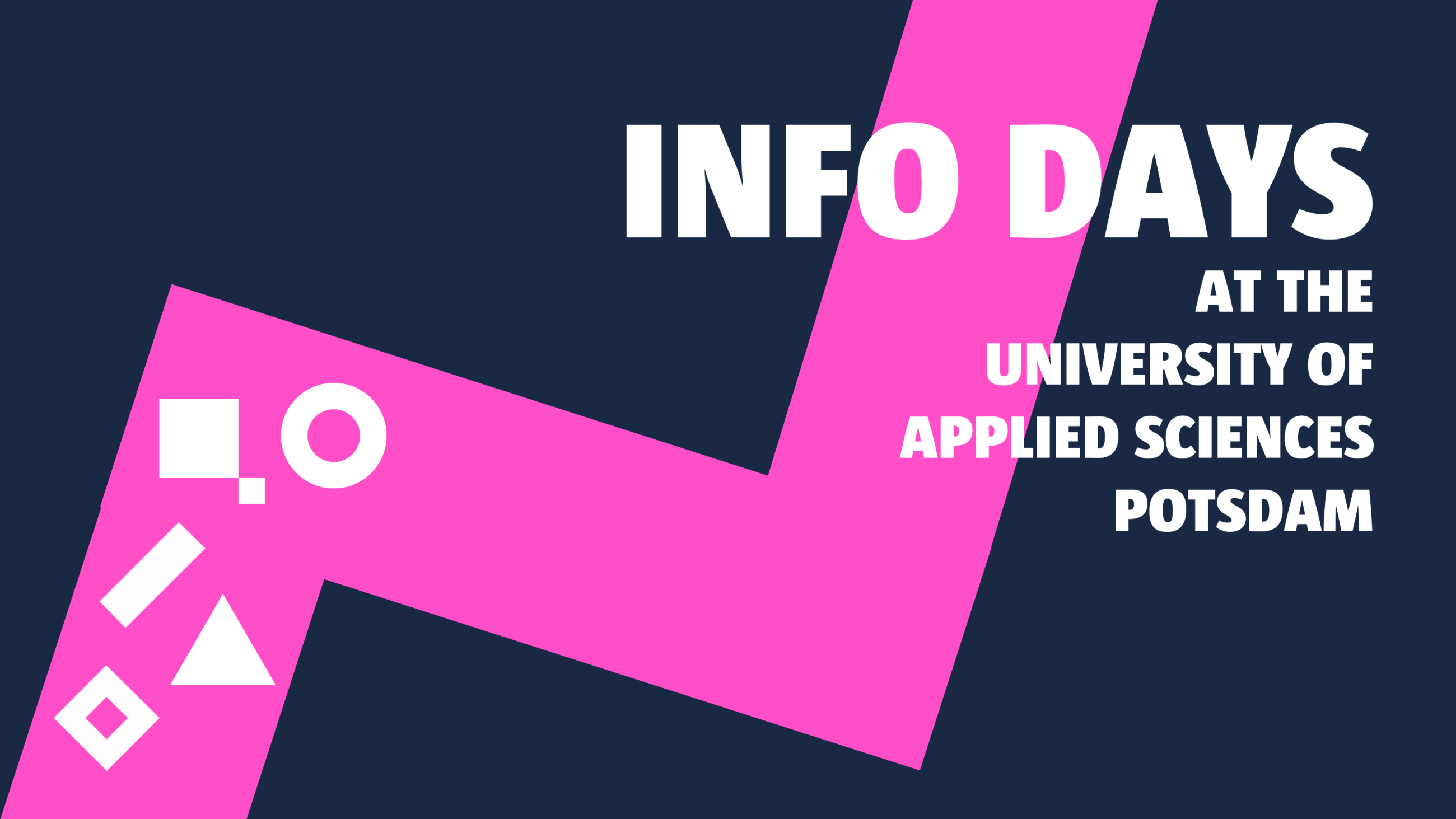 Key visual info days with department symbols and text "Info days at the University of Applied Sciences Potsdam" in front of abstract path