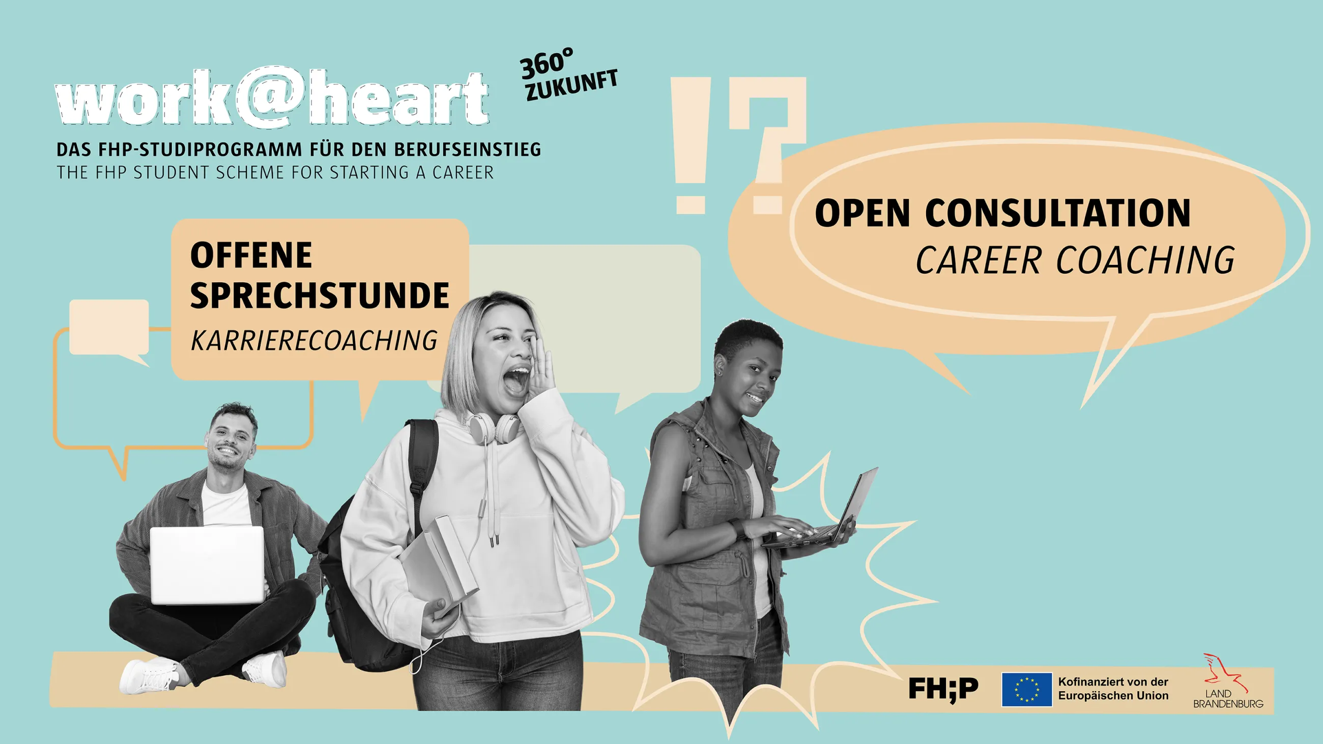 Collage mehrer Personen in verschiedenen Arbeitssituationen mit der Aufschrift "offene Sprechstunde"