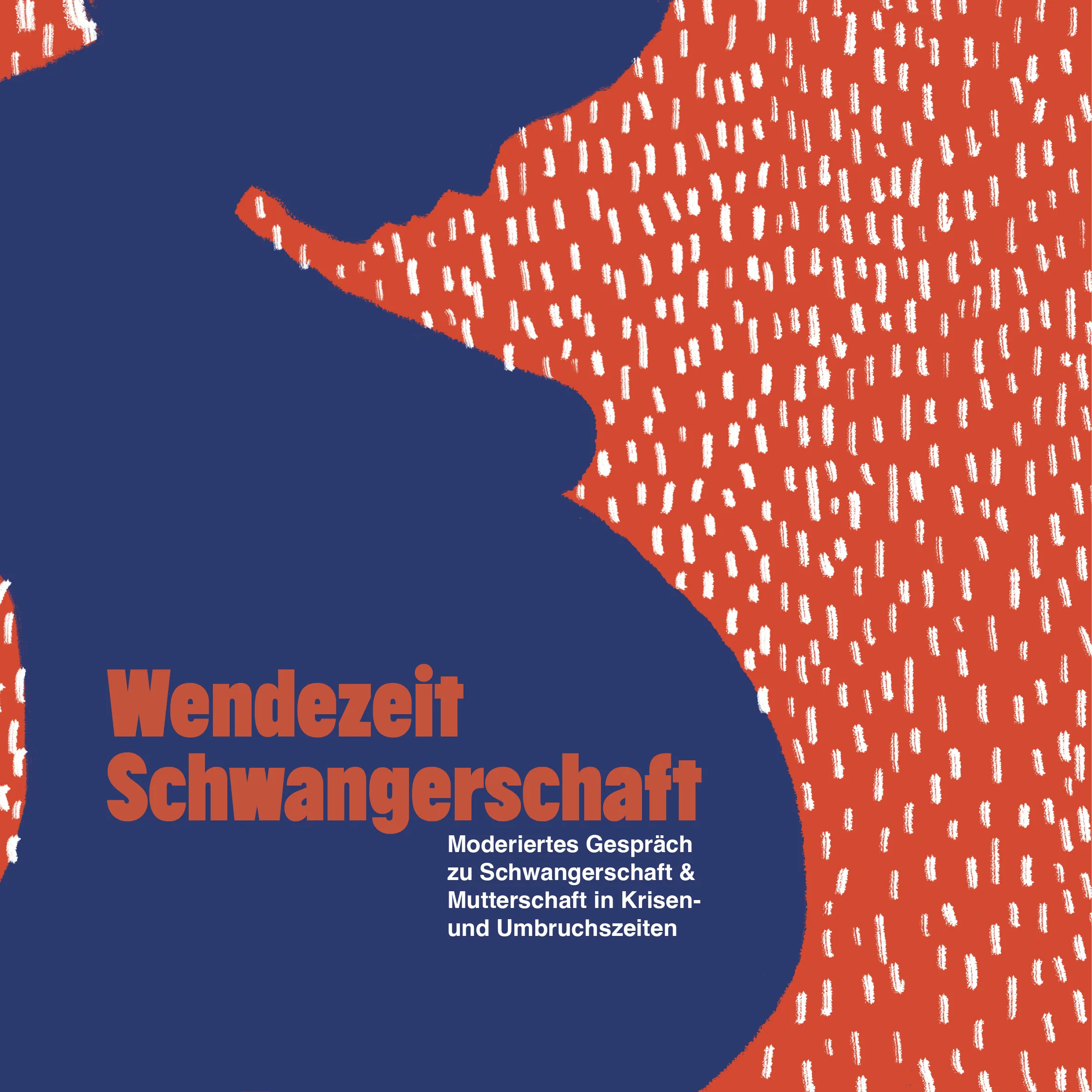 gezeichnetes Schattenbild einer Schwangeren, über dem Bauch steht der Titel der Veranstaltung; der Hintergrund, der den gesamten rechten Teil des Bildes ausmacht, wirkt unruhig und etwas bedrohlich