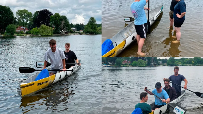 Sportler beim Betonkanu-Test