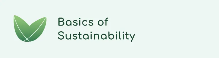 Grünes Logo in Blattform mit dem grünen Schriftzug "Basics of Sustainability"