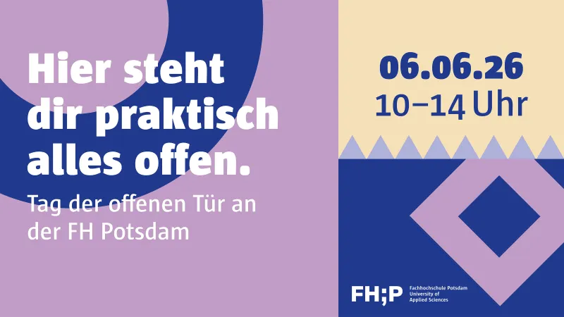 Keyvisual Tag der offenen Tür mit den Symbolen der Fachbereiche Sozial- und Bildungswissenschaften, STADT | BAU | KULTUR und Informationswissenschaften