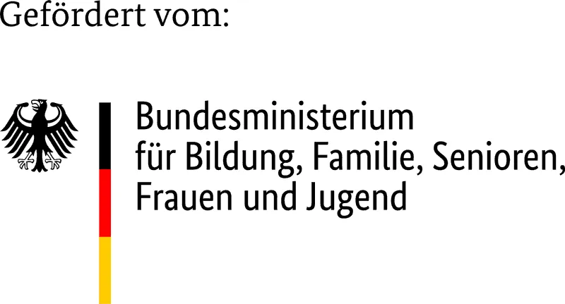 Logo mit Schriftzug "Gefördert vom: Bundesministerium für Bildung, Familie, Senioren, Frauen und Jugend"
